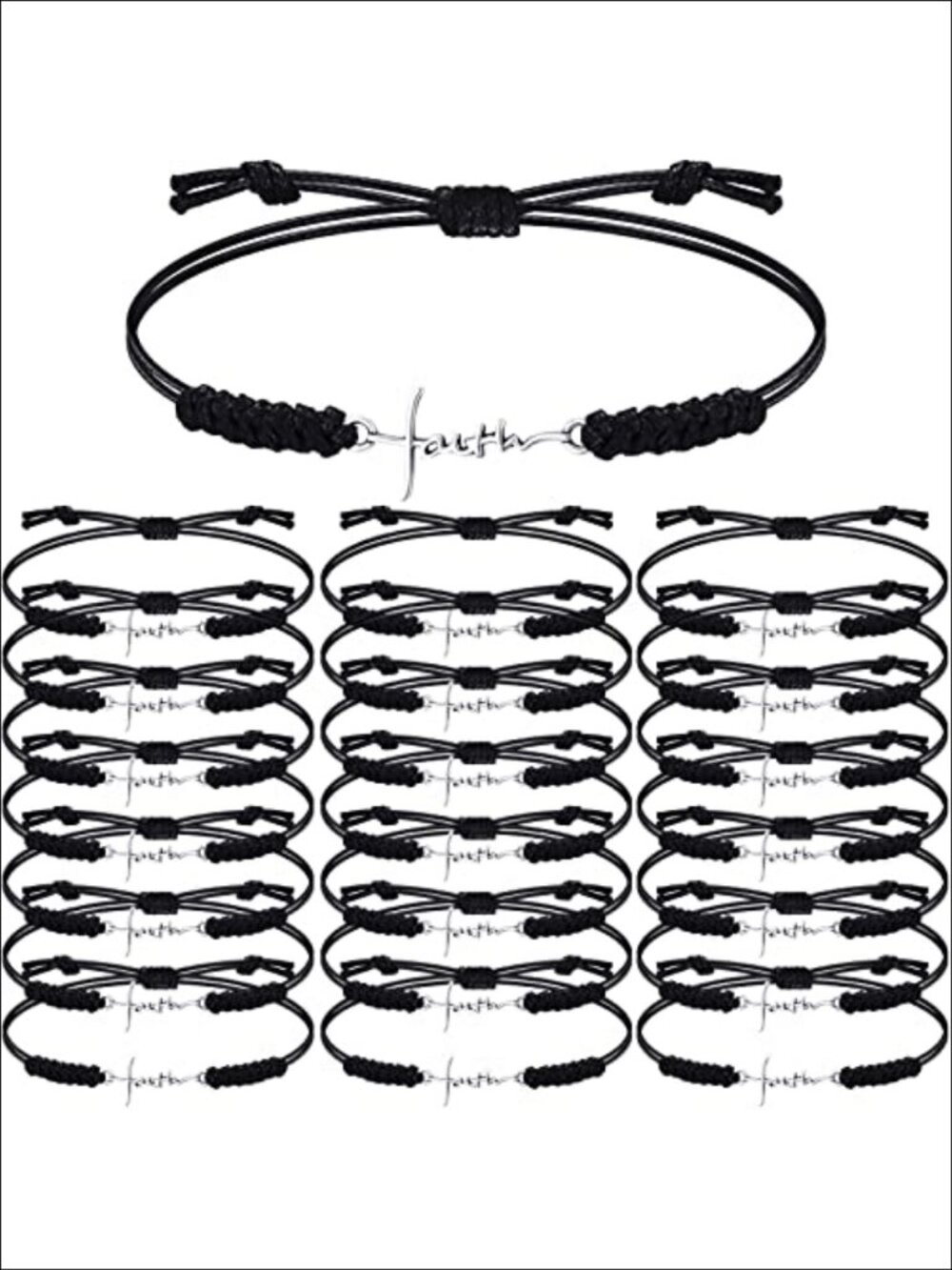 20 Pc Faith Cross Bracelet Set Wax Rope Religious Gift Party Favors